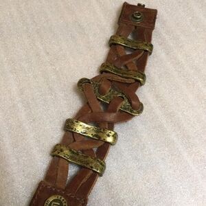 Leatherock Braided Brown Leather Bracelet with Gold Accents